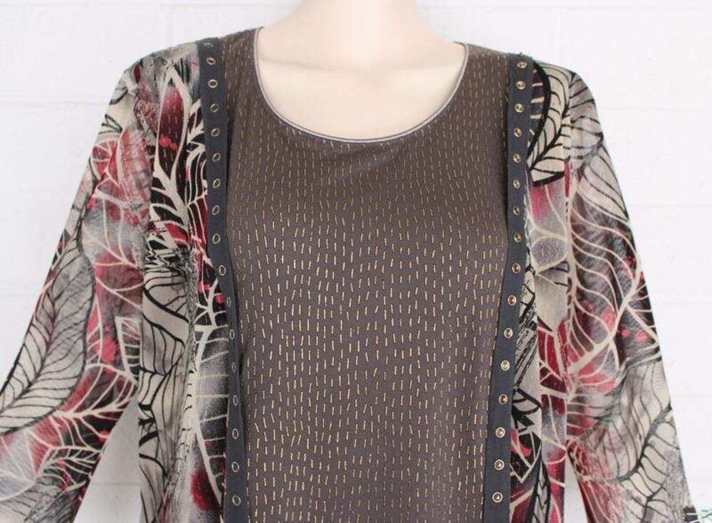 ANAC by Kimi XL Art to Wear Multi Fabric Grommet Trim Colorful Pullover Y2K Top - Picture 5 of 7